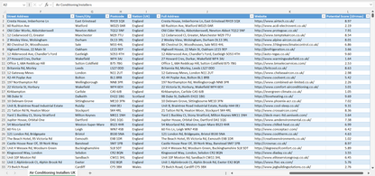 Contact data of all air conditioning installers in the UK