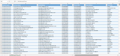 Contact data of all architectural firms in the UK