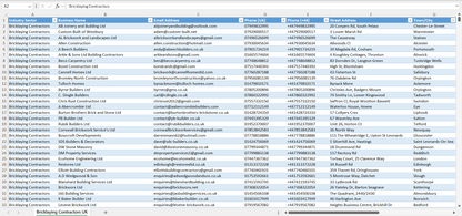 Contact data of all bricklaying contractors in the UK