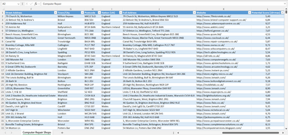Contact data of all computer repair shops in the UK