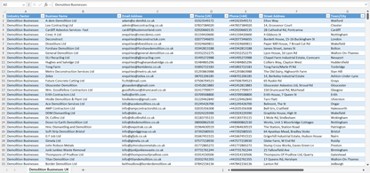 Contact data of all demolition businesses in the UK