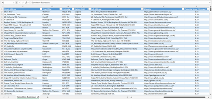 Contact data of all demolition businesses in the UK
