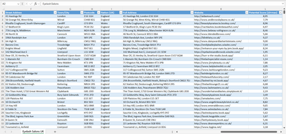 Contact data of all eyelash salons in the UK