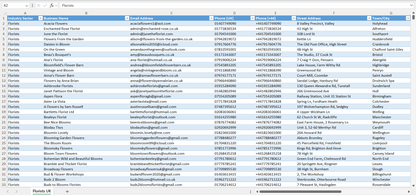 Contact data of all florists in the UK