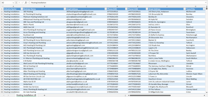 Contact data of all heating installation companies in the UK