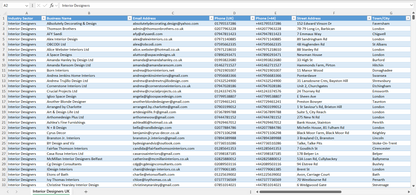 Contact data of all interior designers in the UK