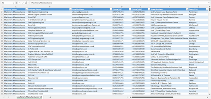 Contact data of all machinery manufacturers in the UK