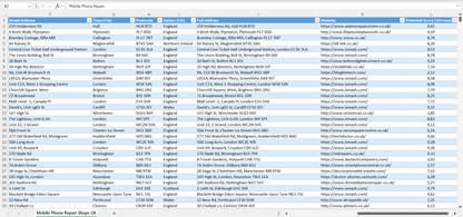 Contact data of all mobile phone repair shops in the UK