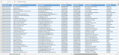Database of all road construction companies in the UK