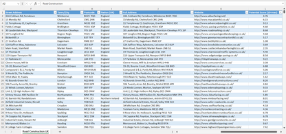 Database of all road construction companies in the UK