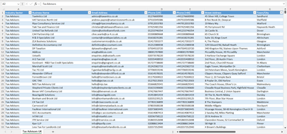Contact data of all tax advisors in the UK